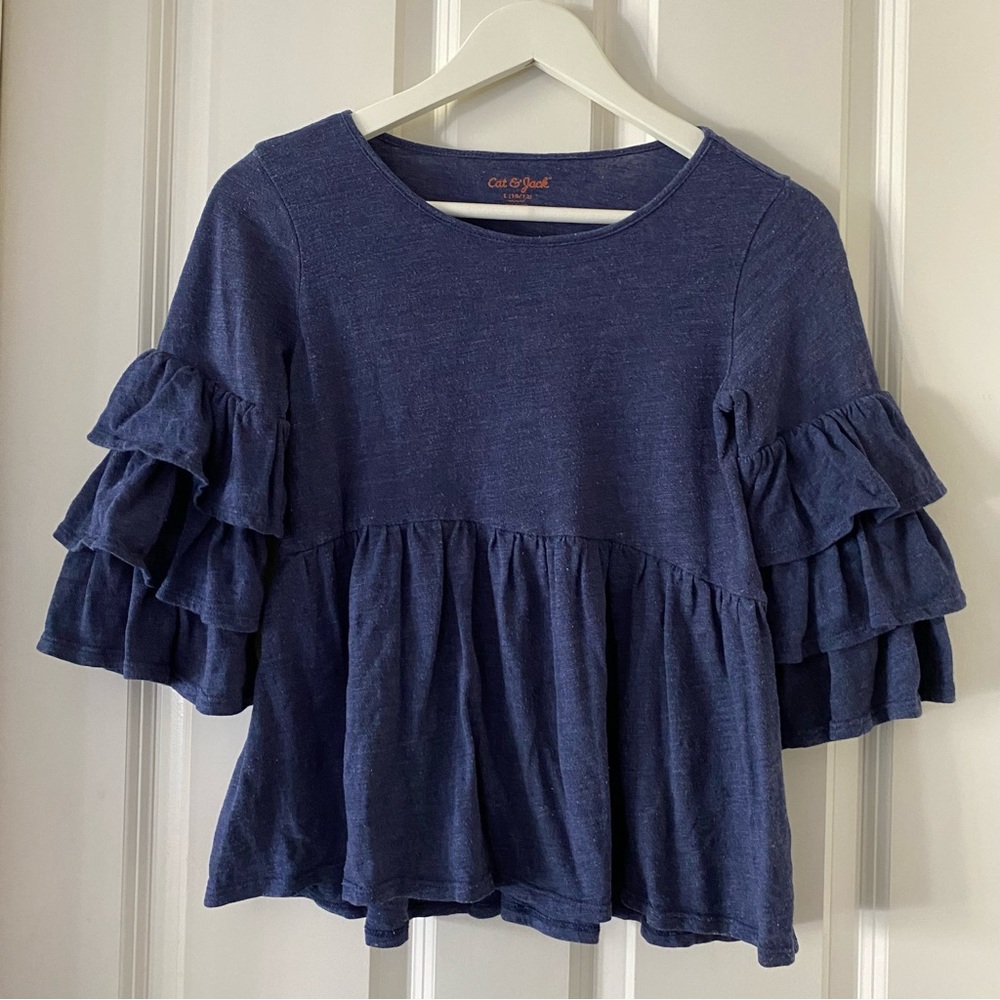 🌸3/$30🌸 Cat and Jack Girls’ Navy Ruffle Blouse 🩵
